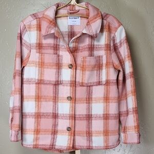 Old‎ Navy Pink and Orange Peach Plaid Shacket Shirt Jacket Girls XL(14-16)